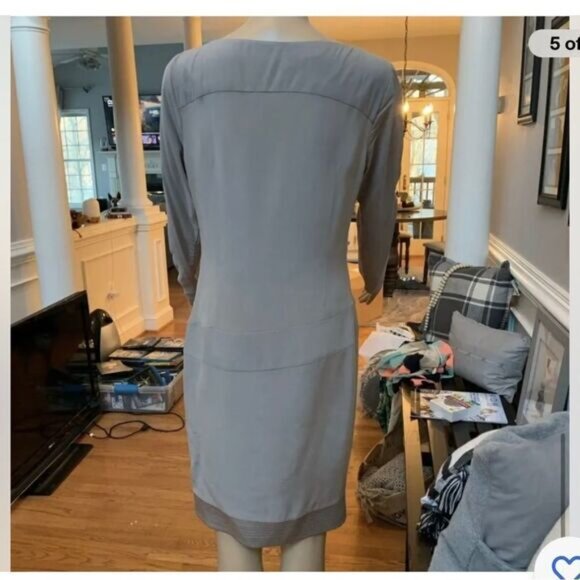 Reiss Gray Silk Long Sleeve Drop Waist Dress sz 6 EUC - Picture 5 of 5
